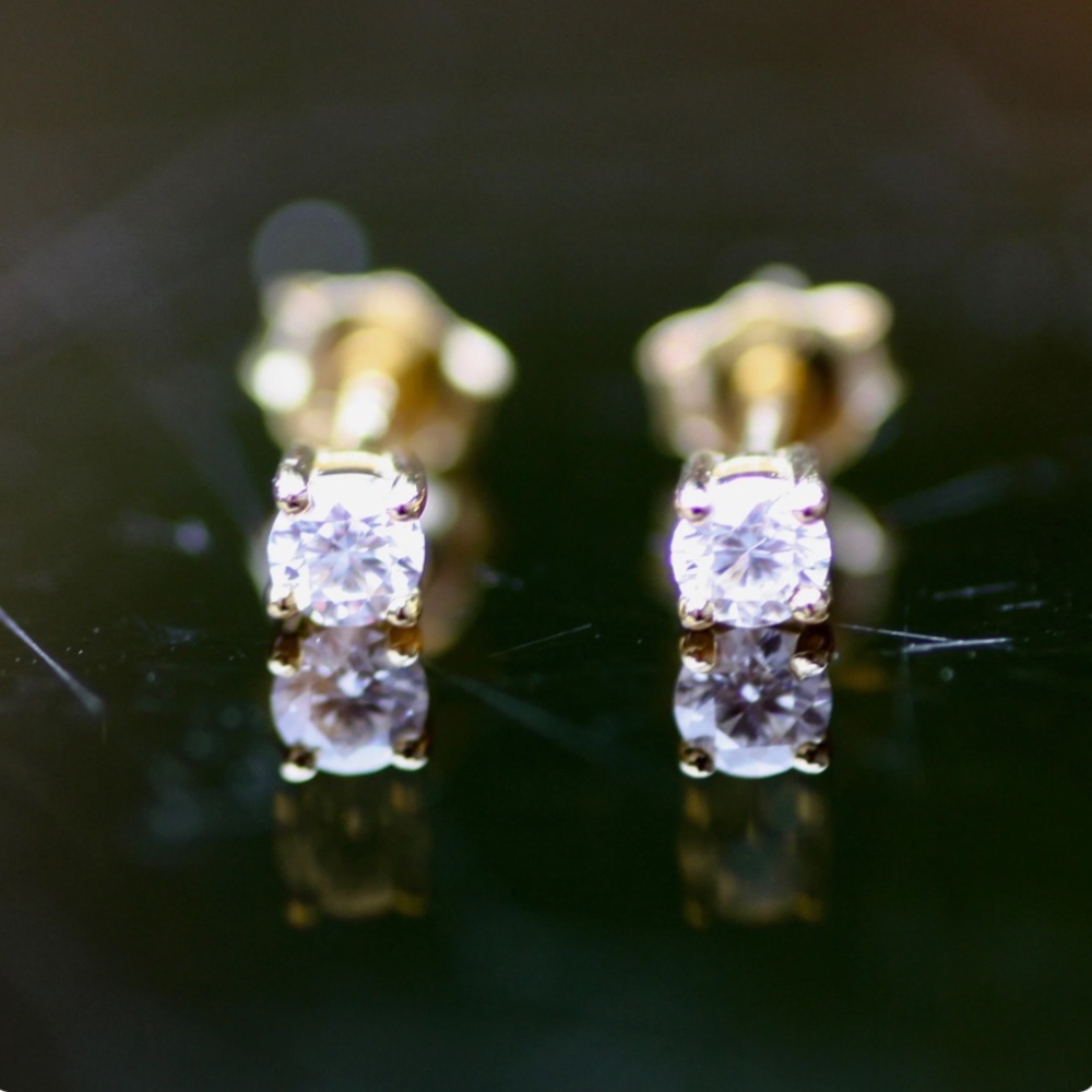 New Tiny Moissanite Stud Earrings, Yellow Gold over Sterling Silver, D VVS - Picture 7 of 8